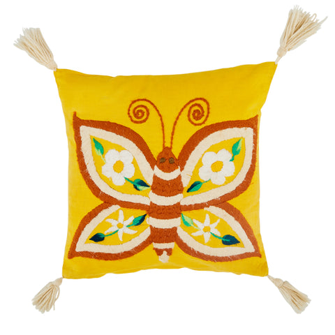 Yellow Butterfly Embroidered Pillow