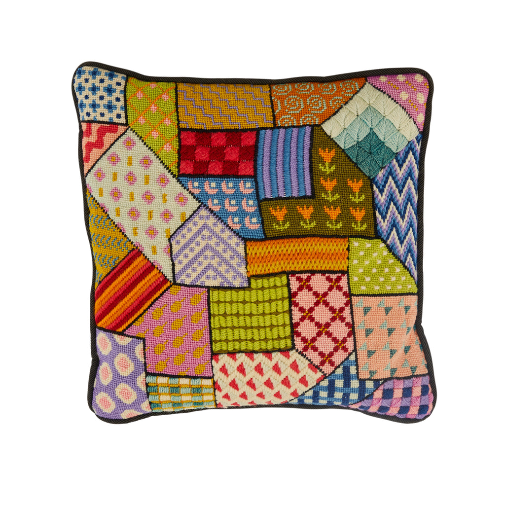 Multicolor Patchwork Needlepoint Pillow