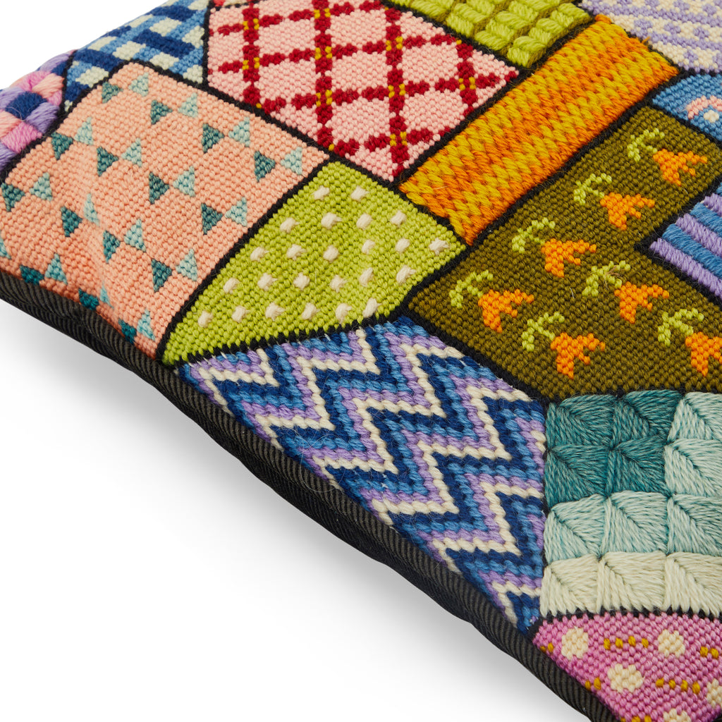 Multicolor Patchwork Needlepoint Pillow