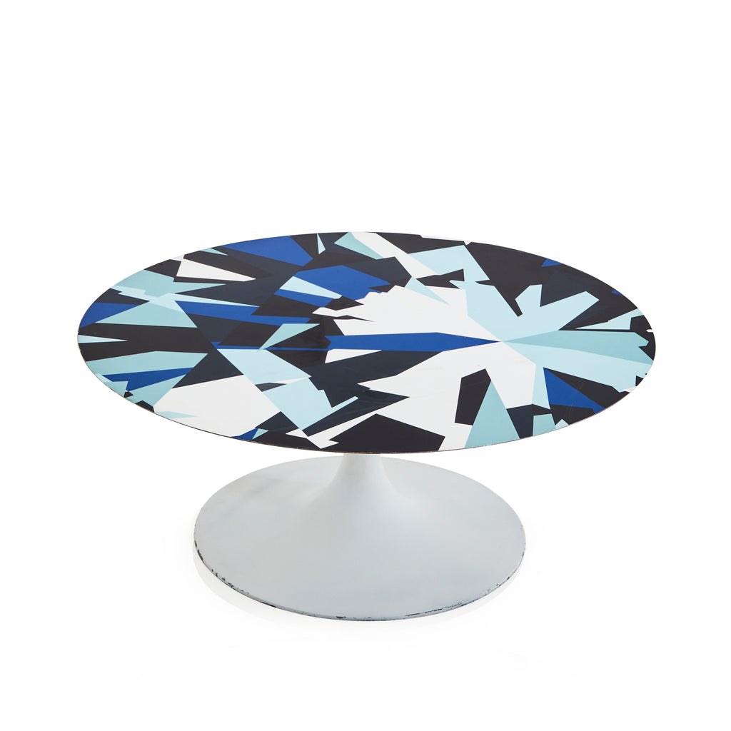 Blue & Black Abstract Shard Circle Coffee Table