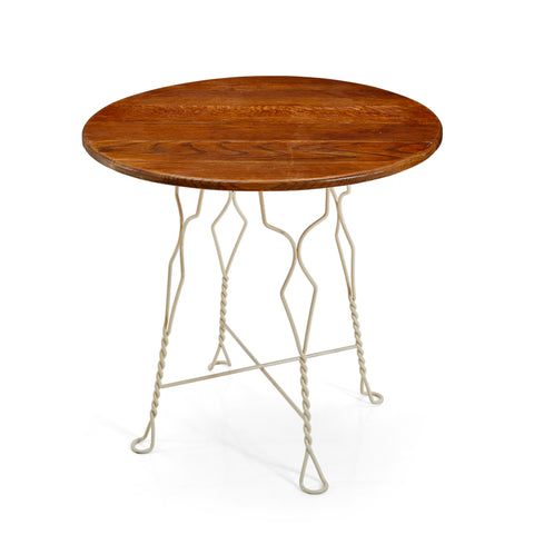 Wood & White Metal Patio Table