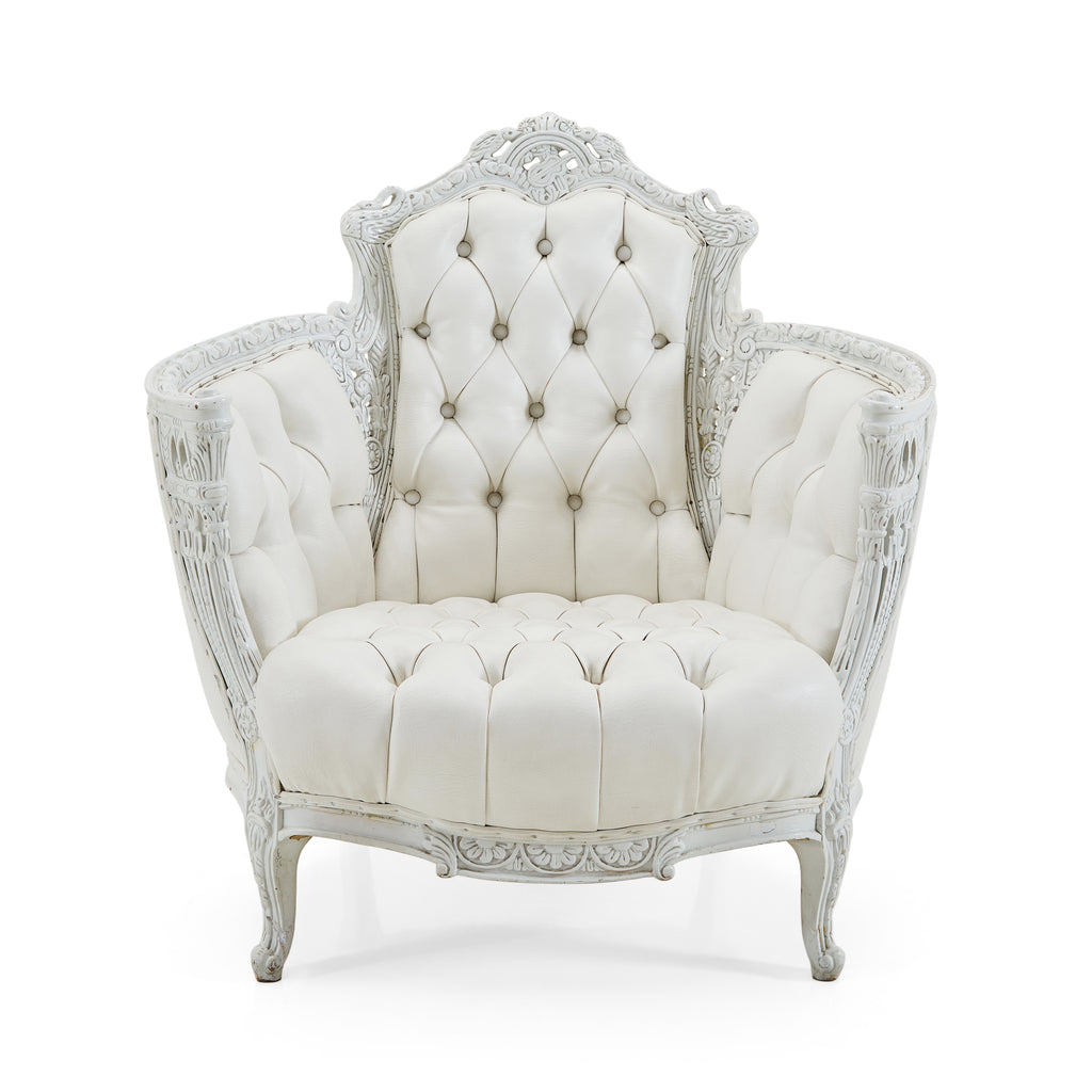 White Tufted Leather Victorian Chair