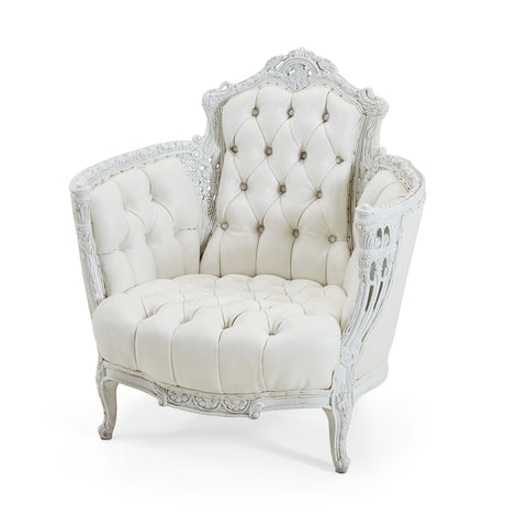 White Tufted Leather Victorian Chair