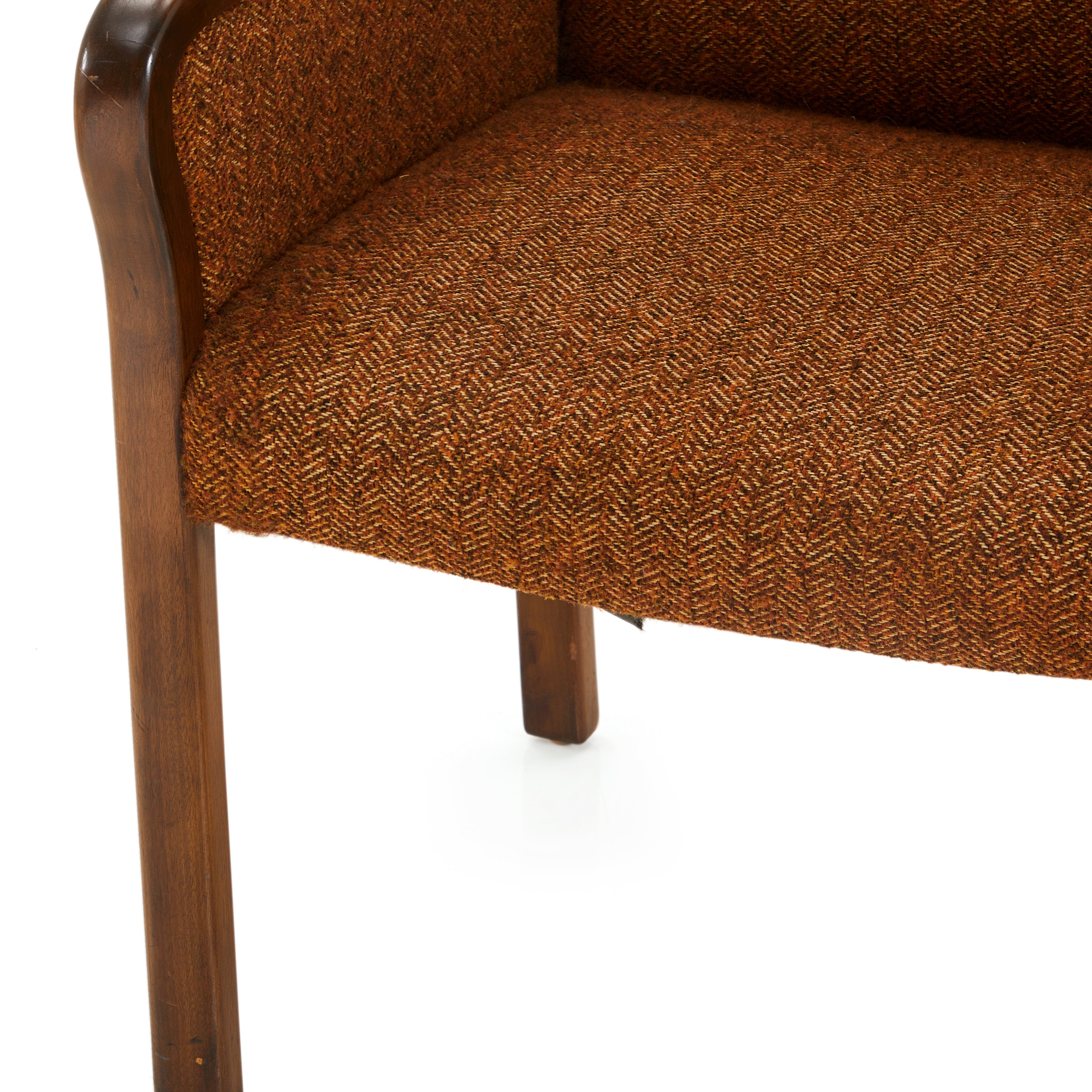Brown Tweed & Wood Mid-Century Arm Chair - Gil & Roy Props