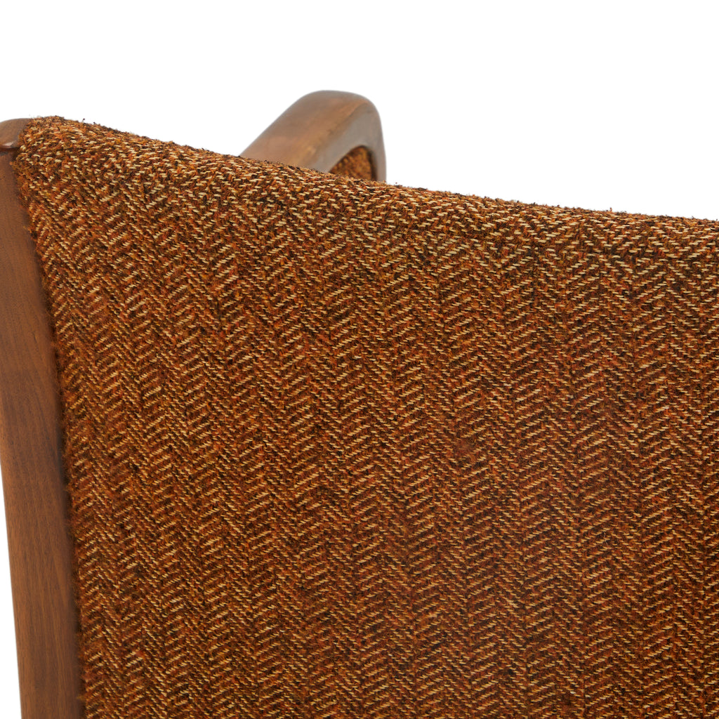 Brown Tweed & Wood Mid-Century Arm Chair
