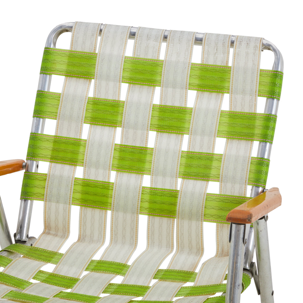 Green & White Woven Aluminum Frame Folding Lawn Chair