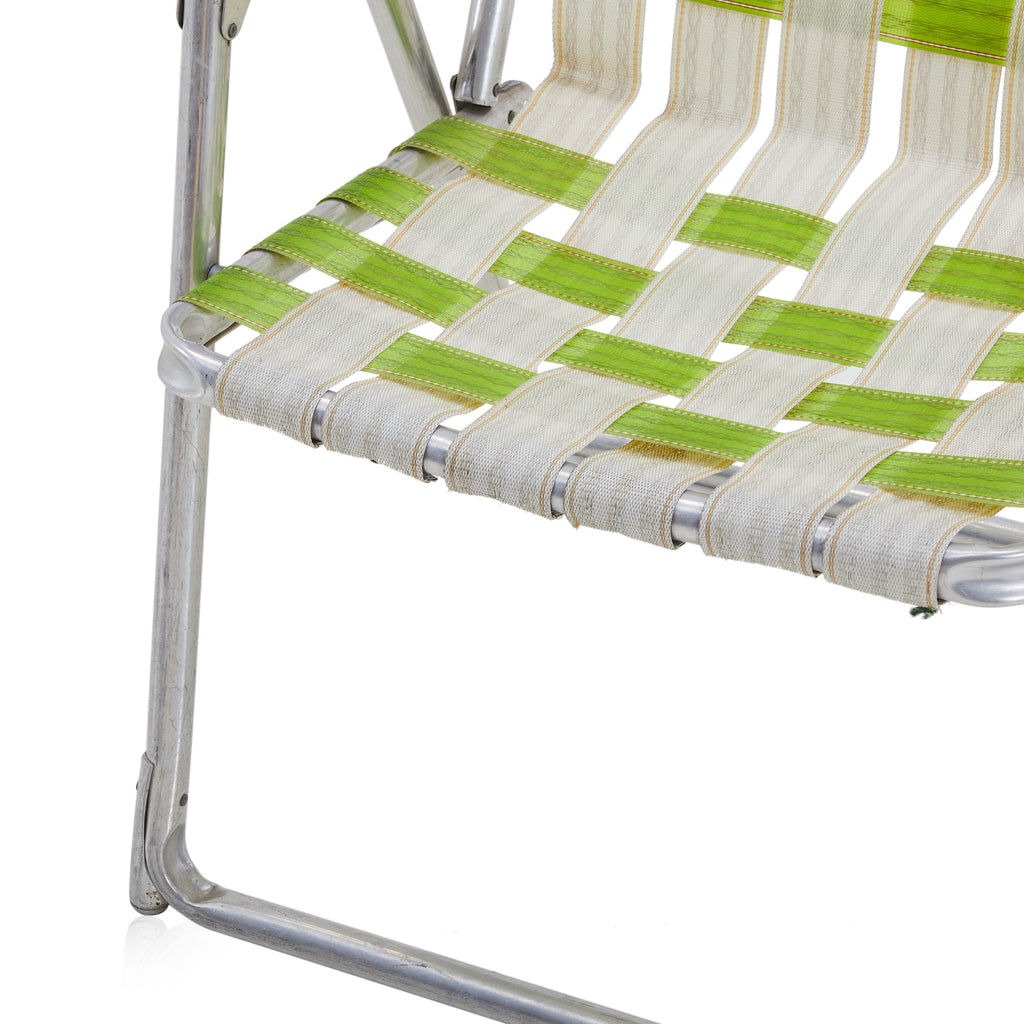Green & White Woven Aluminum Frame Folding Lawn Chair