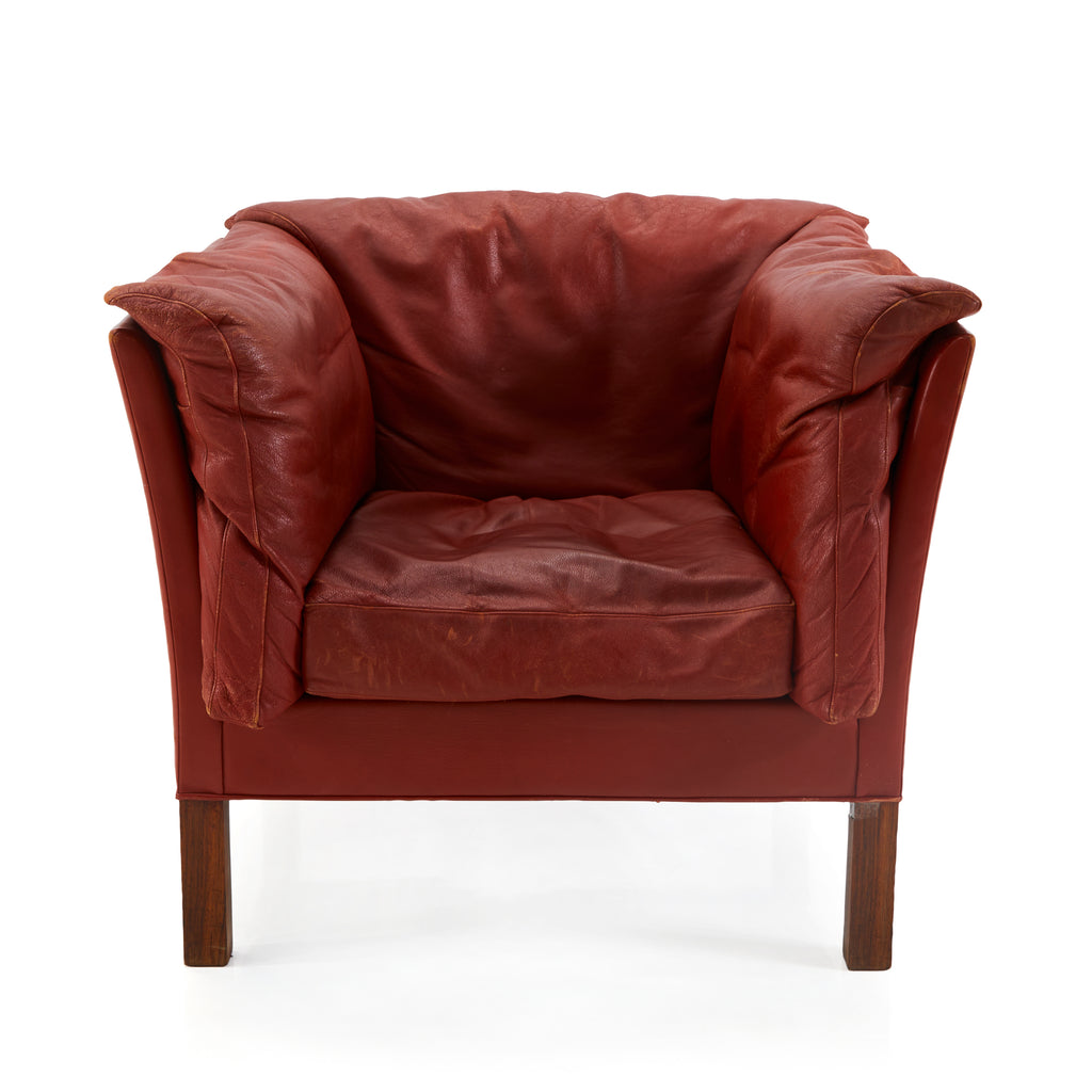 Red Leather Worn Vintage Arm Chair