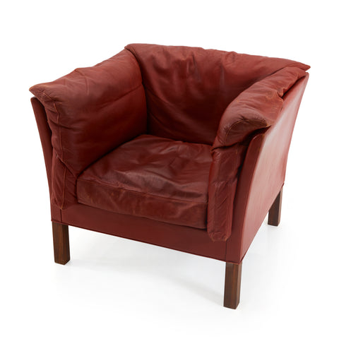 Red Leather Worn Vintage Arm Chair