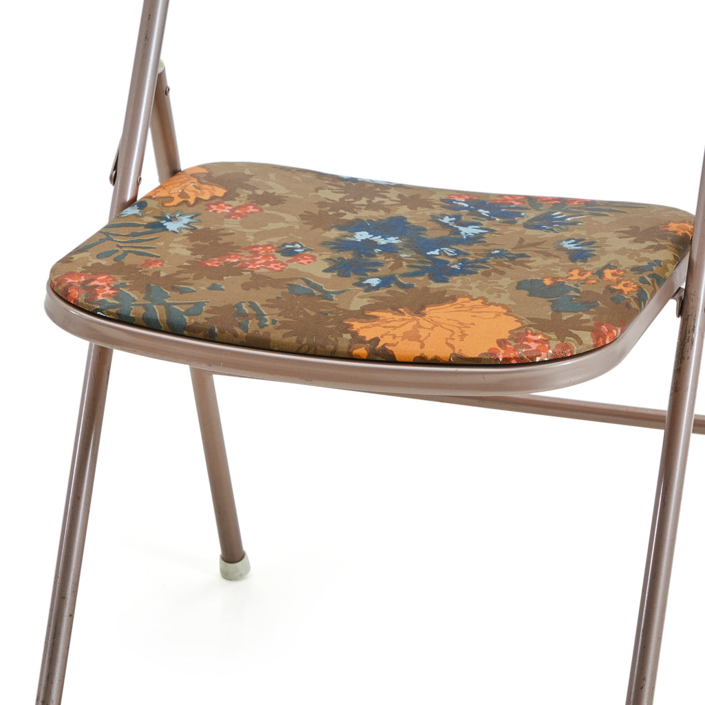 Brown & Blue Floral Metal Folding Chair