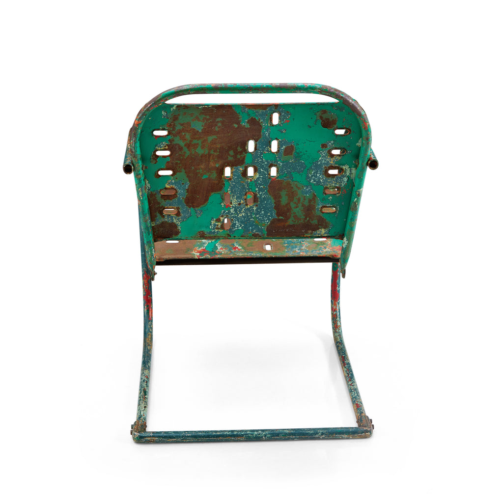 Green & Red Rustic Weathered Metal Arm Chair