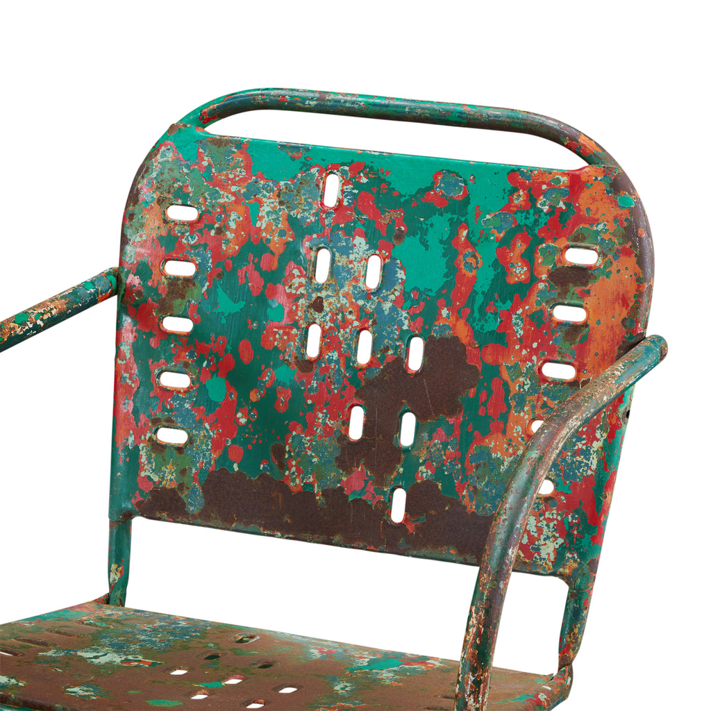 Green & Red Rustic Weathered Metal Arm Chair