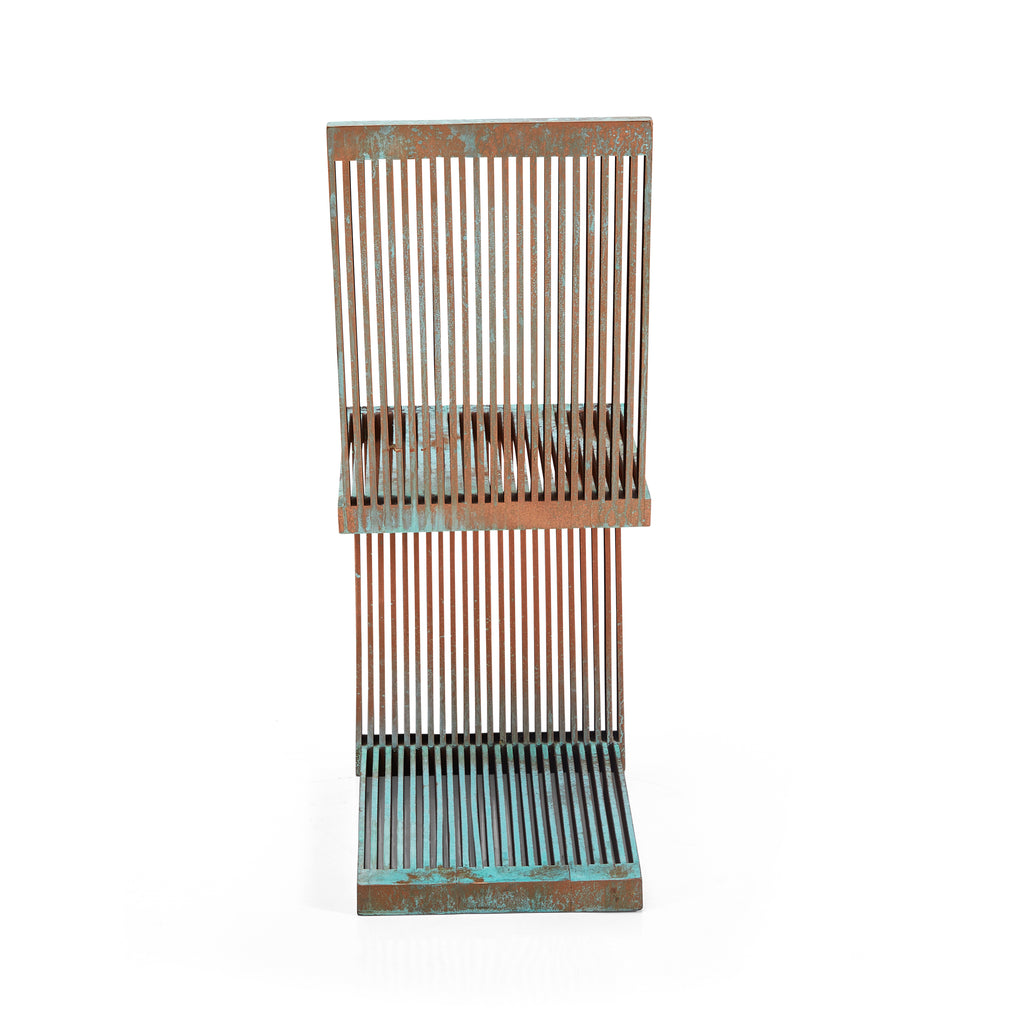 Turquoise Wood Slatted Zig Zag Chair