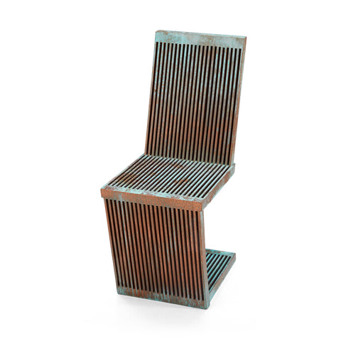 Turquoise Wood Slatted Zig Zag Chair