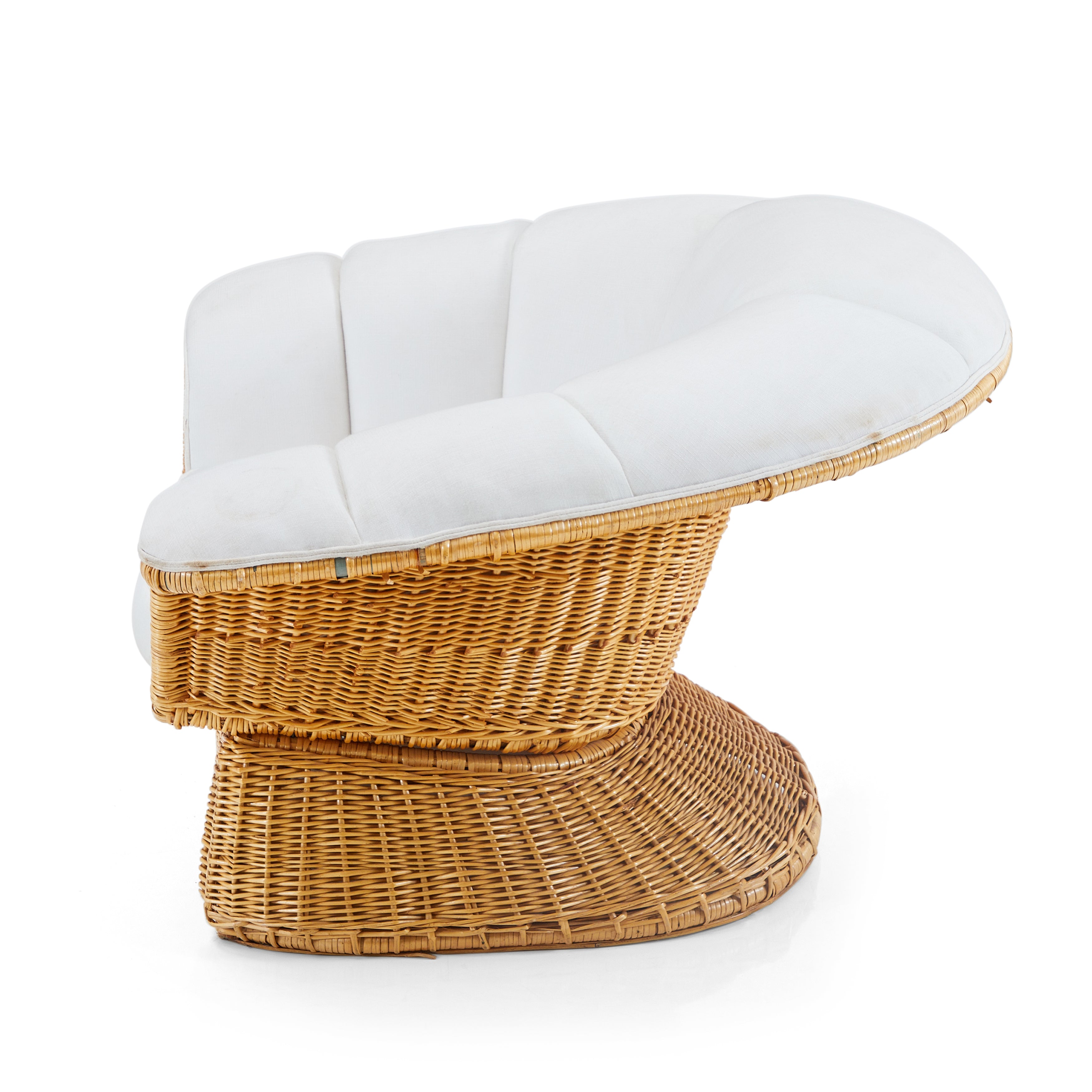 Wicker & White Shell Lounge Chair - Gil & Roy Props