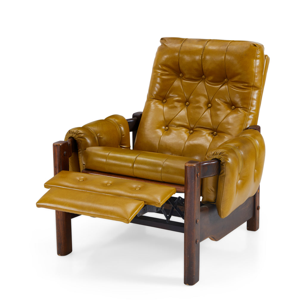 Brown Yellow Tufted Leather Reclining Lounge Chair