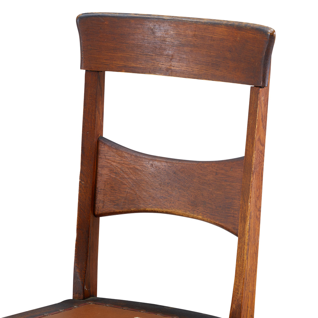 Wood & Brown Leather Vintage Side Chair