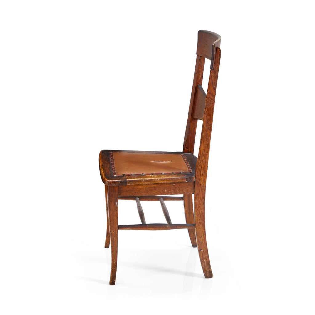 Wood & Brown Leather Vintage Side Chair