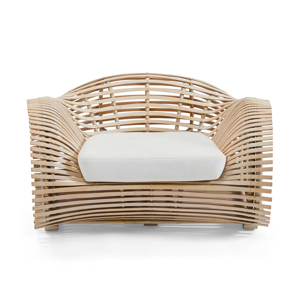 Wood Slatted Wide Contemporary Outdoor Lounge Chair