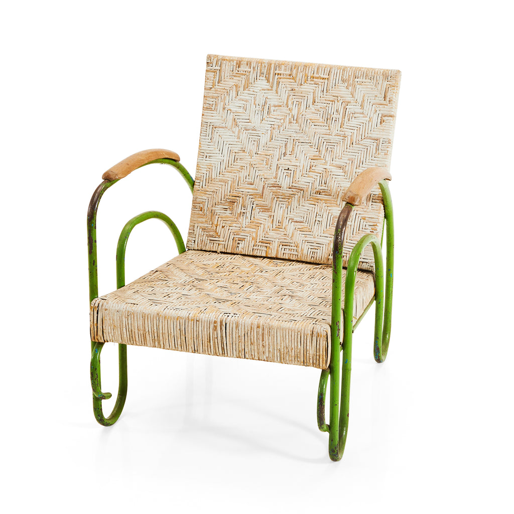 Wicker & Green Metal Rustic Lounge Chair