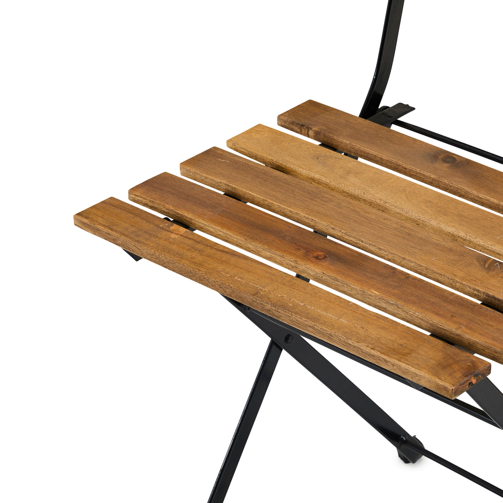 Wood & Black Metal Folding Patio Chair