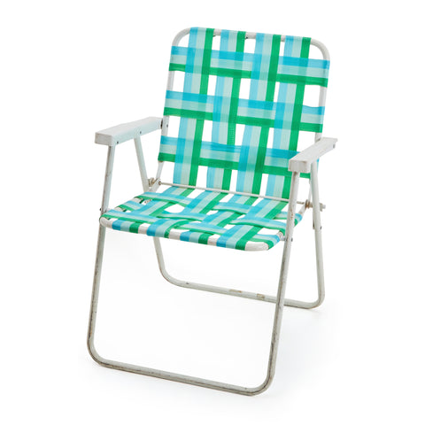 Green & Blue Woven Folding Patio Chair