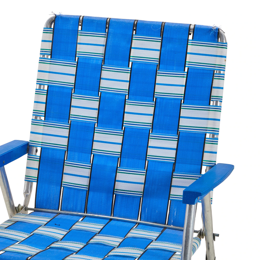 Blue & White Woven Folding Patio Chair