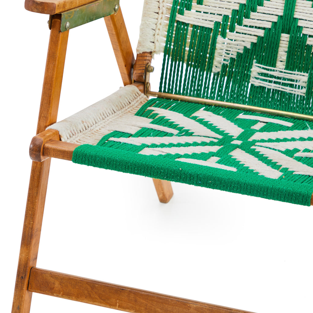 Green & White Rope Crochet Folding Chair