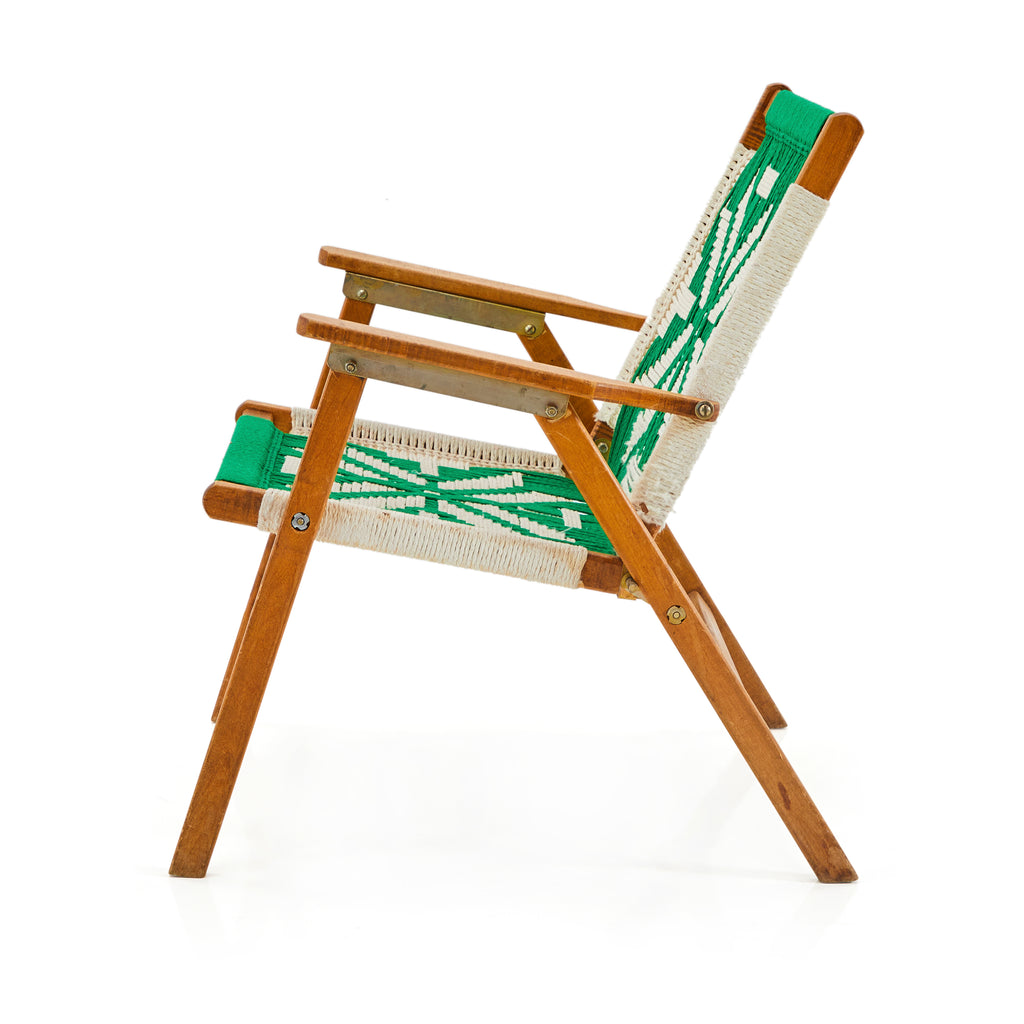 Green & White Rope Crochet Folding Chair