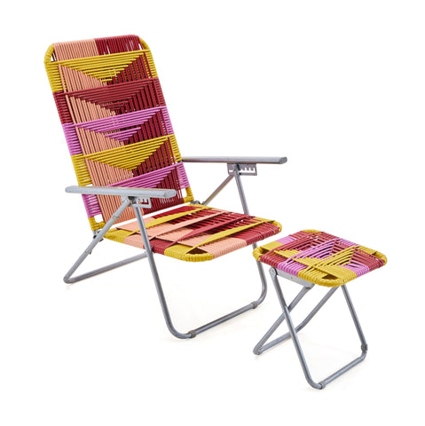 Yellow Pink & Red Woven Lawn Chair & Ottoman