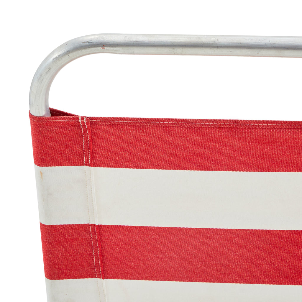 Red & White Striped Folding Beach Chair Low