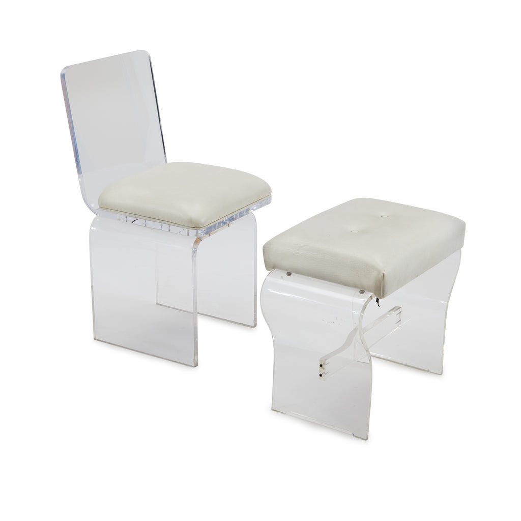 Lucite & White Leather Modern Swivel Chair