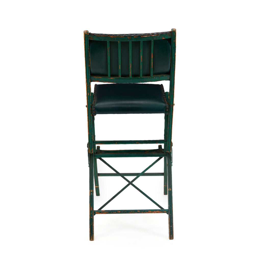 Green Leather Folding Bar Stool Chair