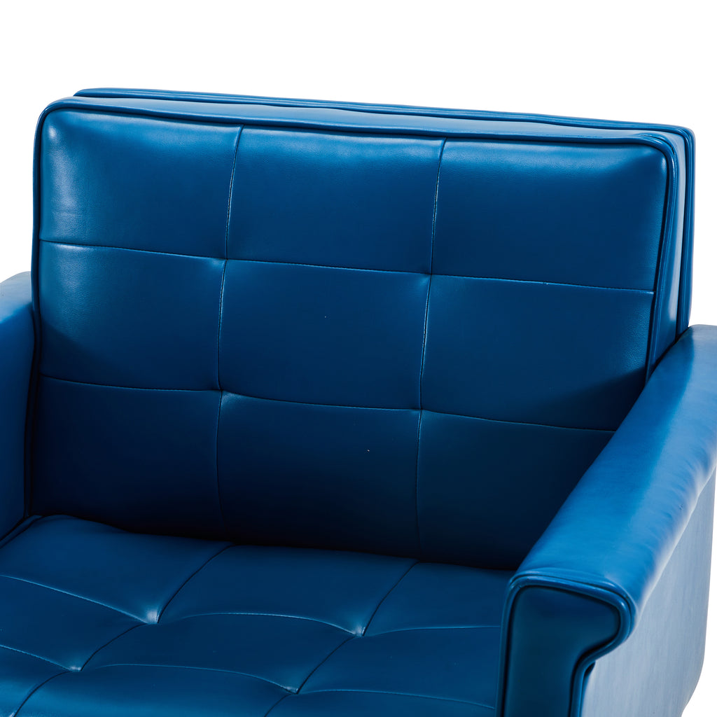 Blue Vinyl & Wood Modern Floating Arm Chair