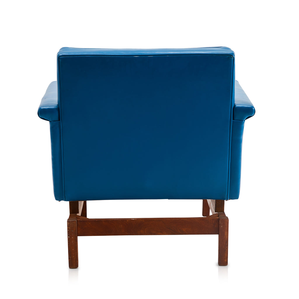 Blue Vinyl & Wood Modern Floating Arm Chair