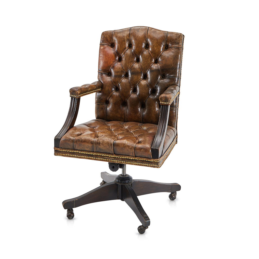 Brown Tufted Leather Ornate Office Chair