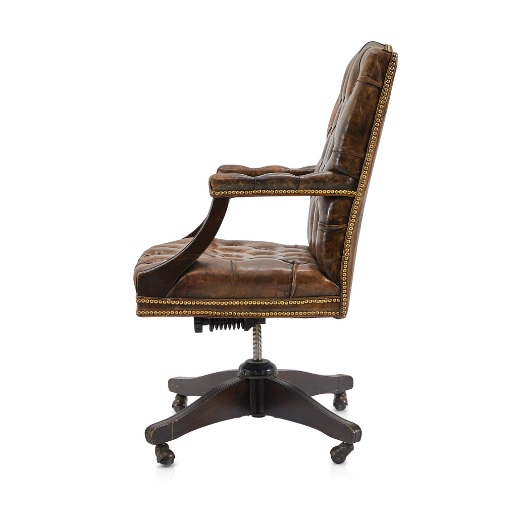 Brown Tufted Leather Ornate Office Chair