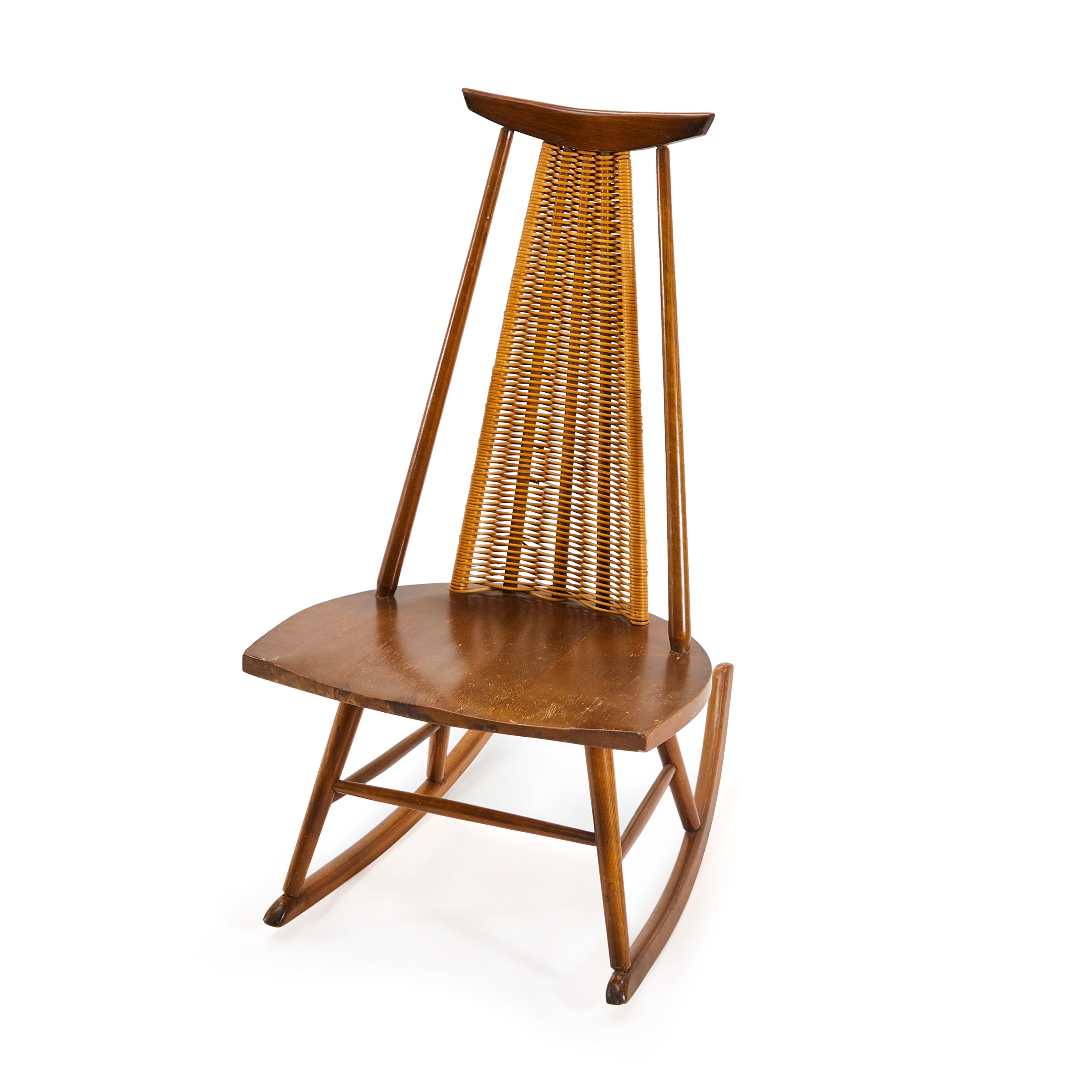 Mid Century Wicker Porch Rocker Antique ROCKER Cane Back Rocking