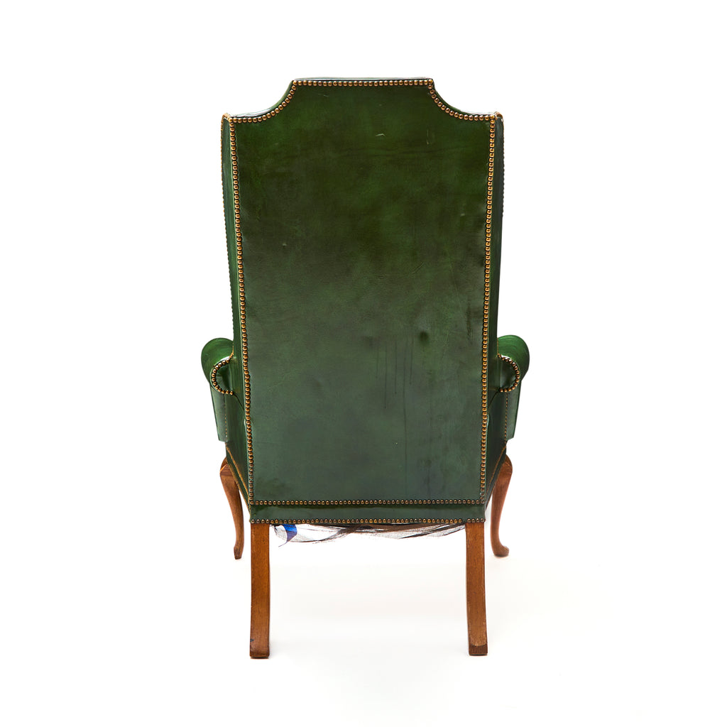 Green Leather Wingback Arm Chair