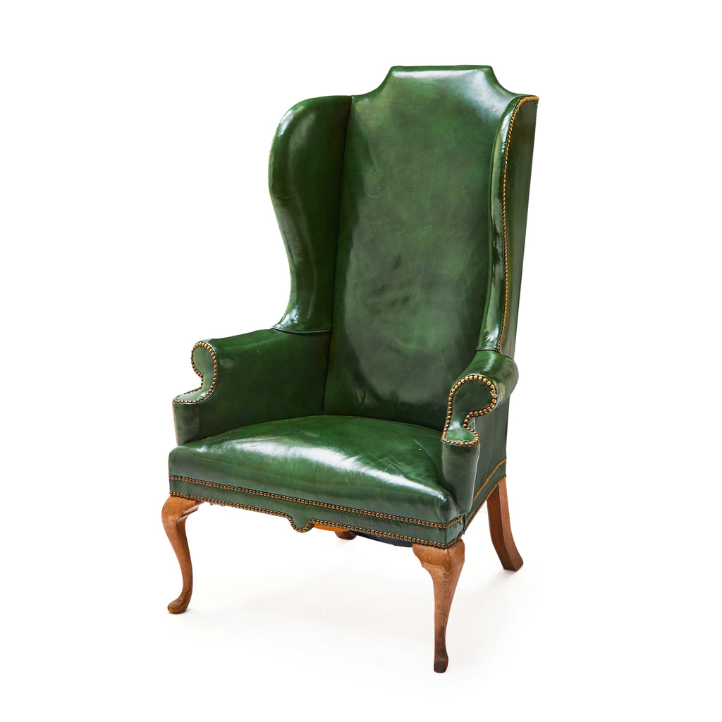 Green Leather Wingback Arm Chair