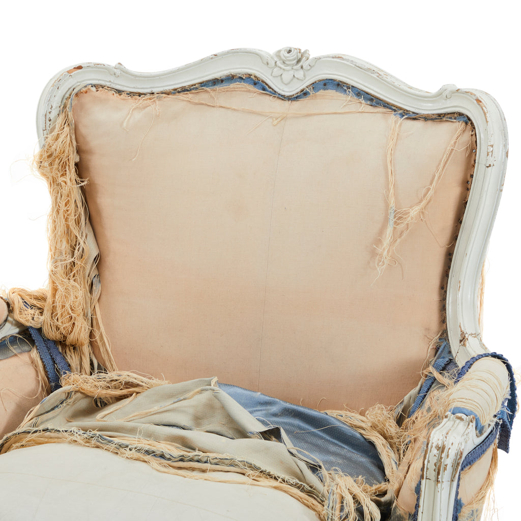 White & Blue Distressed Victorian Lounge Chair