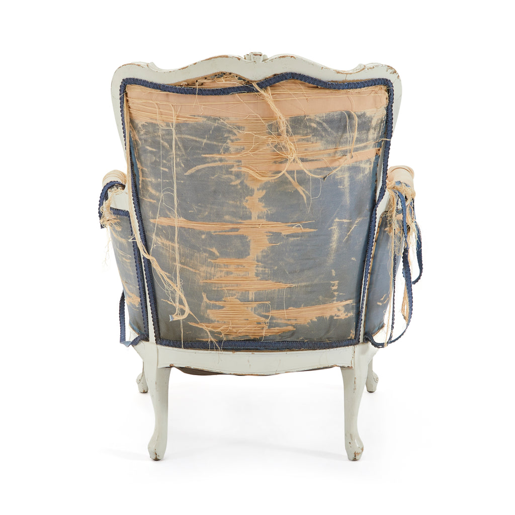 White & Blue Distressed Victorian Lounge Chair