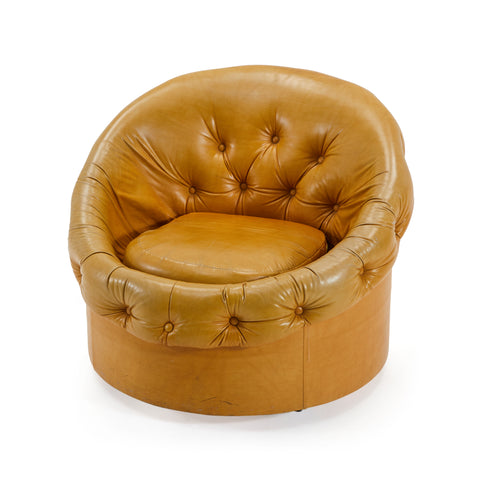Tan Tufted Leather Vintage Lounge Chair