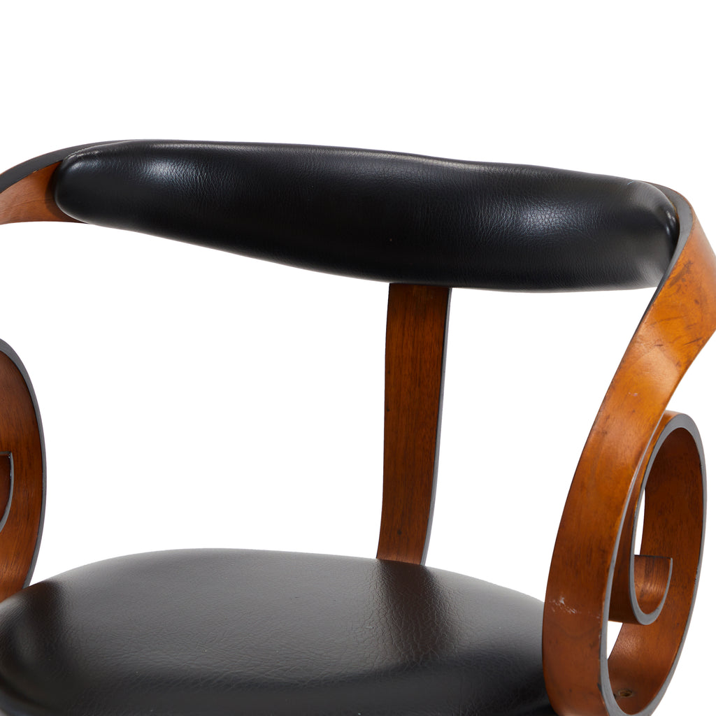 Wood & Black Leather Sultana Swirl Arm Chair
