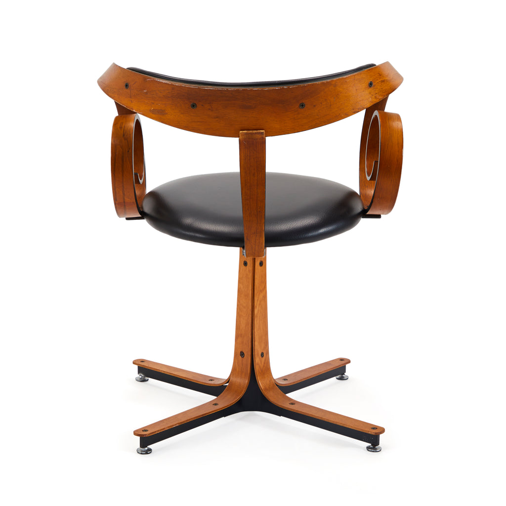 Wood & Black Leather Sultana Swirl Arm Chair