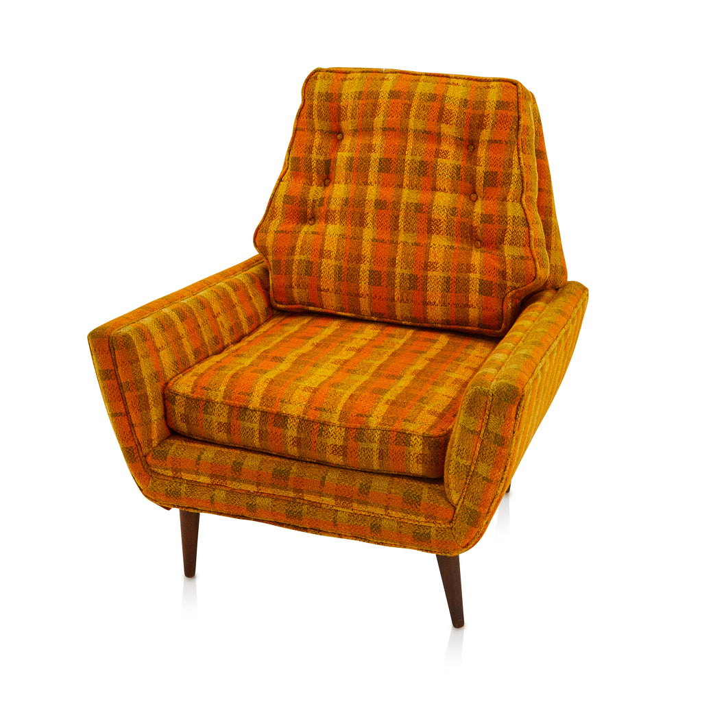 Orange Plaid Mid Century Lounge Chair