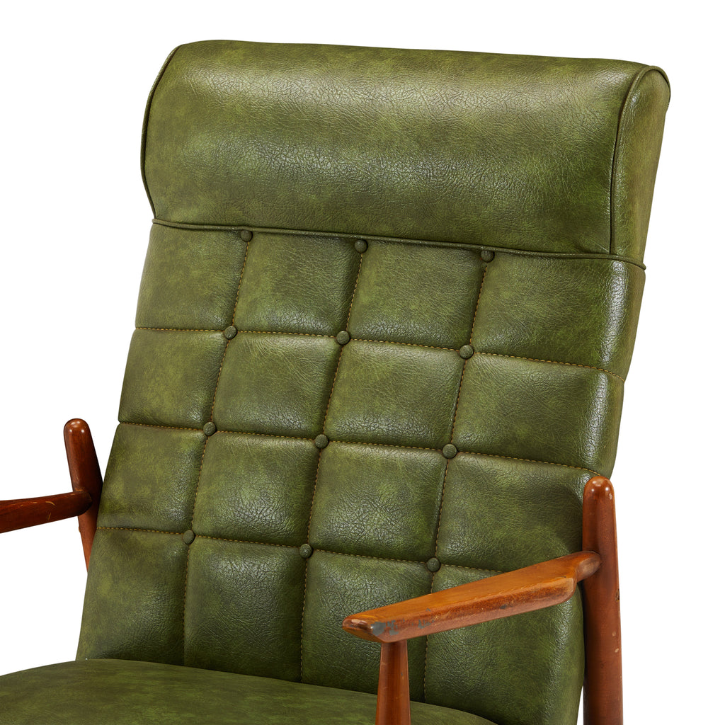 Green Leather Mid Century High Back Arm Chair