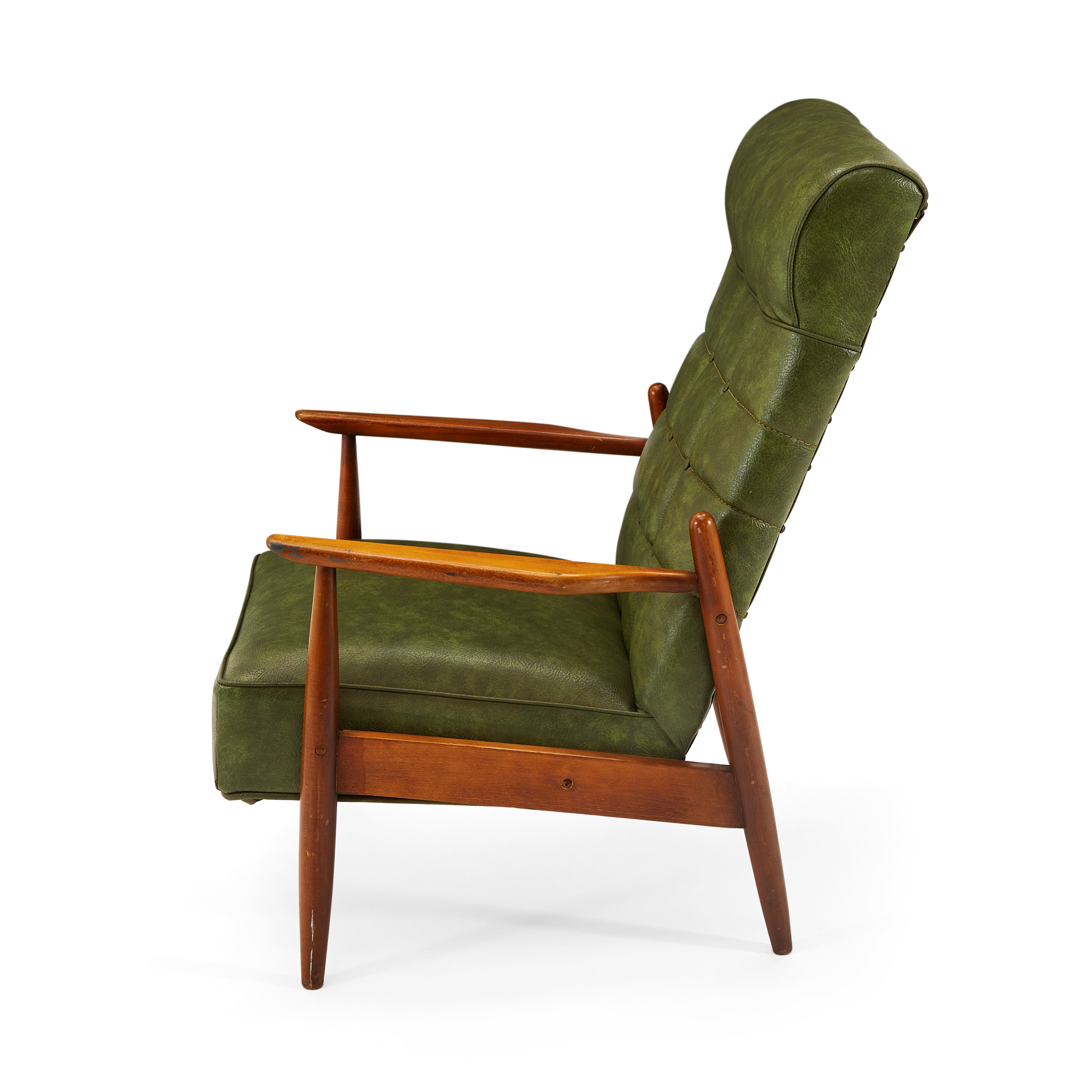 Green Leather Mid Century High Back Arm Chair - Gil & Roy Props