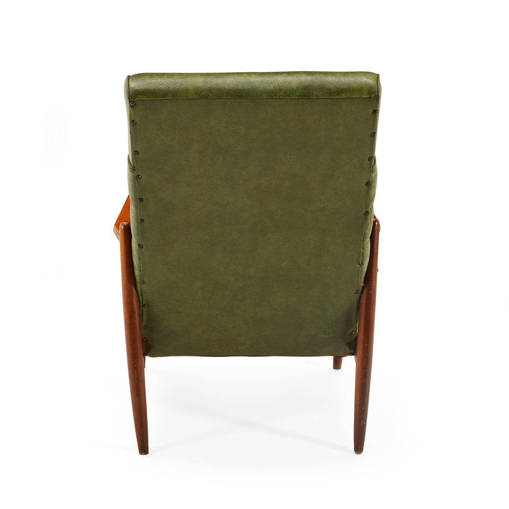Green Leather Mid Century High Back Arm Chair