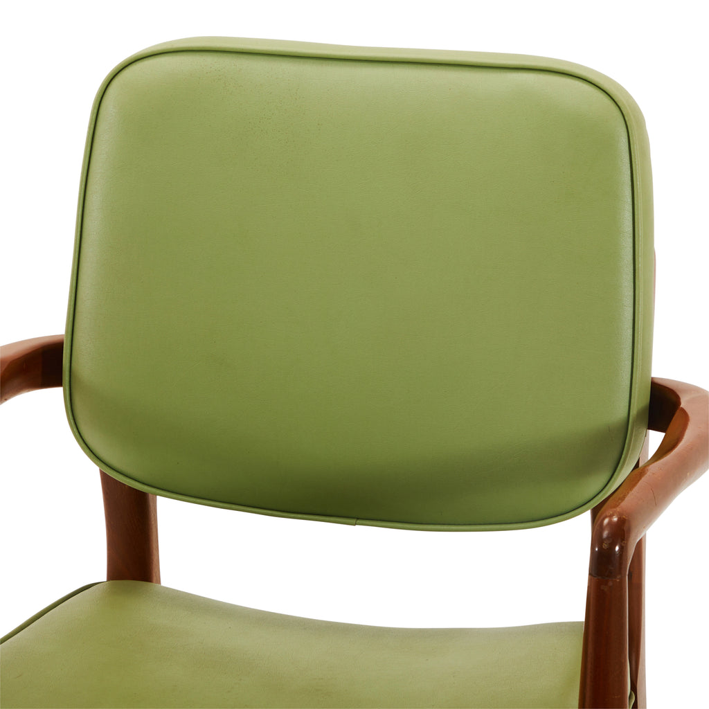 Green Vinyl & Wood Mid Century Arm Chair